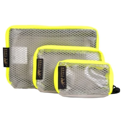Abbildung von Tasmanian Tiger TT Mesh Pouch Set VL Rucksack Organizer Zusatz Taschen in 3 Größen mit Klett Rückseite (Safety Yellow)