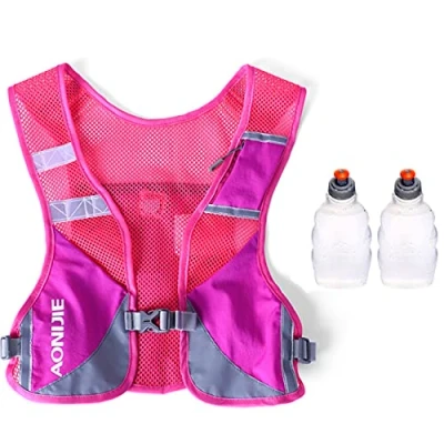 Abbildung von Ultraleicht Reflektierender Trinkrucksack Rucksack Trinkweste Marathon Running für Damen Herren (Rose mit 2 250ml Flaschen)