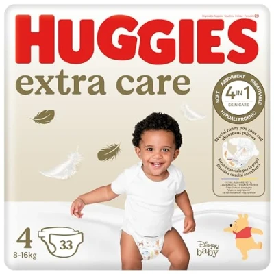 Abbildung von Huggies Extra Care Windeln, Größe 4 (7 18 kg), Packung mit 33 Windeln