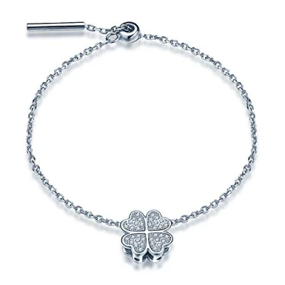 Abbildung von Yumilok Damen Frauen Mädchen Allergenfrei 925 Sterling Silber Vierblättriges Kleeblatt Armband Armkette Armreif,Silber