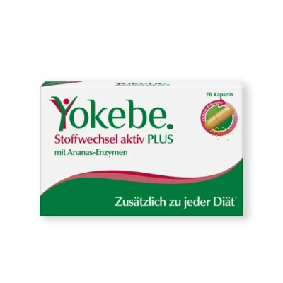Abbildung von Yokebe Plus Stoffwechsel aktiv Stoffwechselkapseln mit Vitamin B Komplex und hochwertigen Ananas Enzymen zur Unterstützung einer Diät 28 Kapseln je 0,2 g = 5,6