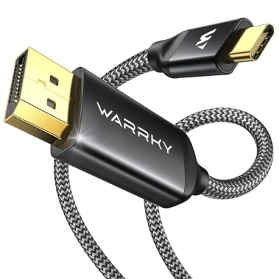 Abbildung von WARRKY USB C DisplayPort Cable Kabel, [4K@60Hz, 2K@165Hz, 2K@144Hz], Gold Plated auf Compatibel with Thunderbolt 3/4, MacBook Pro/Air, Mac Mini, iPad Pro, XPS, Surface 1.8m