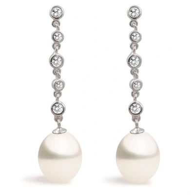 Abbildung von Damen Perlen Ohrringe Süßwasser Zuchtperlen Mit Zirkonia Weiß Tropfenperle 8 9 mm SECRET &amp; YOU Perlenohrringe Sterling Silber 925