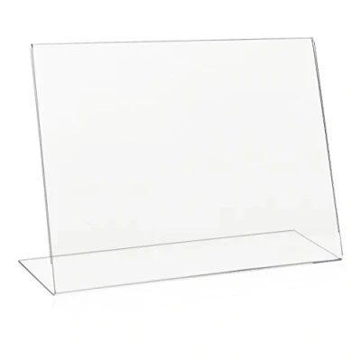Abbildung von 5x VITAdisplays® L Aufsteller DIN A4 Querformat/Tischaufsteller/L Ständer/Plakataufsteller/Werbeaufsteller/schräg, aus original PLEXIGLAS