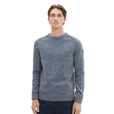 Abbildung von TOM TAILOR Herren 1038246 Basic Strick Pullover aus Baumwolle, 32741 green Blue Mouline, M