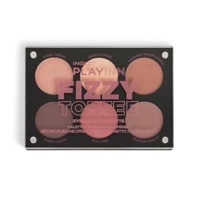 Abbildung von Inglot Playinn Lidschatten Palette Fizzy Toffee Matte und schimmernde klassisch braun beige mit schillernder Rose Universalfarben Eyeshadow 8g