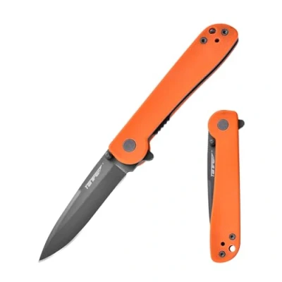 Abbildung von TONIFE Risingstar Klappmesser Outdoor Messer mit Taschenclip, 8Cr14MoV Klinge und G10 Griff für Kleine Camping (Orange + Grau Titan)