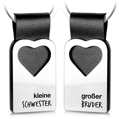 Abbildung von FABACH Herz Schlüsselanhänger mit Gravur aus Leder Geschenke für Geschwister kleine Schwester &amp; großer Bruder