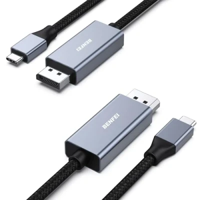 Abbildung von BENFEI USB C auf DisplayPort Kabel 1,8M (4K@144Hz/120Hz/60HZ,2K@240Hz/144Hz),2 Stück Typ (Thunderbolt 4/3)zu für iPhone 15 Pro/Max MacBook Pro/Air 2023 iPad Pro iMac S23 XPS 17