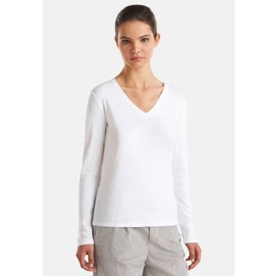 Abbildung von United Colors of Benetton WITH Vneck Langarmshirt, Damen, Größe: XS, White