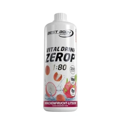 Abbildung von Best Body Nutrition Vital Drink ZEROP® Drachenfrucht Litschi, Original Getränkekonzentrat Sirup zuckerfrei, 1:80 ergibt 80 Liter Fertiggetränk, 1000 ml