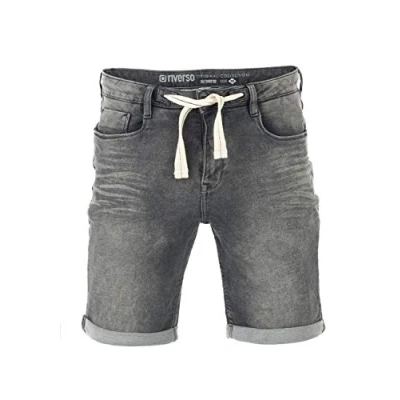 Abbildung von riverso Jeans Shorts Herren Stretch Kurz Kordelzug Regular Fit RIVPaul Kurze Hosen Bermuda Sommer Denim Einfarbig, Größe:W 46, Farbe:Grey (G37)
