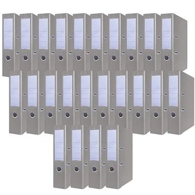 Abbildung von OFFICER PRODUCTS 24er Pack Ordner Grau A4/75 mm/Papier Pappe/Kunststoffbezug PP Schlitzordner Büroordner Pappordner Aktenordner Metall Kantenschutz
