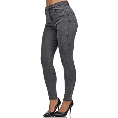 Abbildung von Tazzio Damen Skinny Fit Jeans High Waist Denim Jeanshose Slim Stretch Hose F107 Anthrazit 36