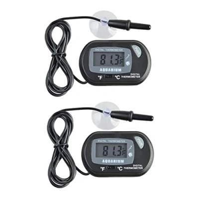 Abbildung von JZK 2 x Mini Digital Aquarium Thermometer mit Saugnapf, Sonde &amp; Batterie, LCD Display für Terrarium, und Vivarium