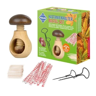 Abbildung von Pebaro setkast4 Kastanienhalter in Pilzform, Bastelset, 2 Kastanienbohrer / Nagelbohrer 2mm und 3mm, einfach Löcher Kastenien bohren, Basteln mit Kindern, Kastanienmännchen