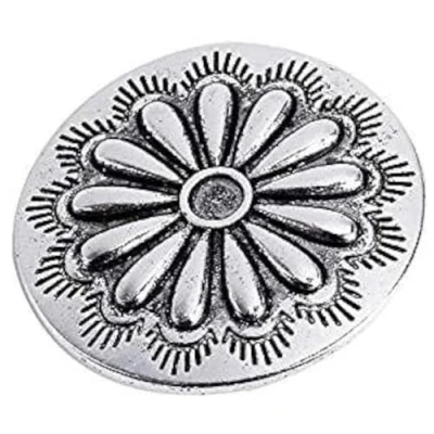 Abbildung von Birsppy Handarbeit Lieblingsladen 5 Metallknöpfe Ösenknöpfe 30mm rund silberfarben Knöpfe Knopf Muster Blume basteln