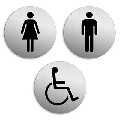 Abbildung von OFFORM DESIGN WC Schilder Damen Herren Behinderte Ø 75 mm 3er Set Aluminium selbstklebend Nr.6702 K