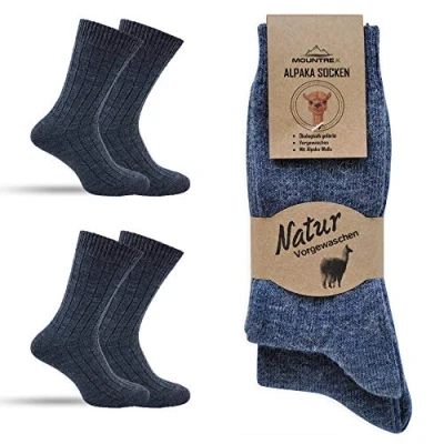 Abbildung von MOUNTREX Alpaka Socken, Wollsocken für Damen, Herren Wintersocken, Warme Kuschelsocken 2 Paar, Jeans (Dünn), 35 38