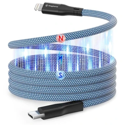 Abbildung von Magtame Magnetic USB C to Lightning Kabel Coiled, 1M MFi Certified Type Kabel, Wickeln Phone Schnellladekabel für 14 13 12 11 Pro Max XR XS X 8 Plus SE Blau
