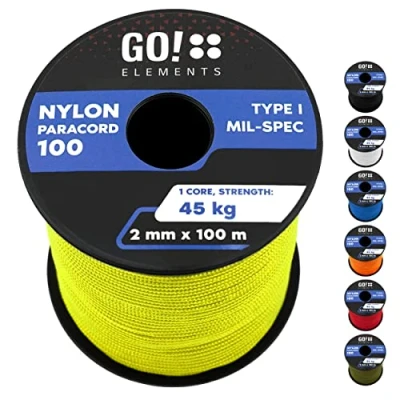 Abbildung von GO!elements 100m Paracord 2mm Seil aus reißfester Nylonschnur 100 Typ I Survival Schnur Reißfest bis 45kg geeignet als Allzweckseil, Reepschnur, Kordel, Maurerschnur, Farbe: Neon