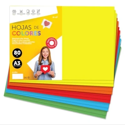 Abbildung von Buntes Papier A3 80g für Drucker &amp; Basteln, Farbige Blätter Kinder, Kreativprojekte, Karten Schule M office (50 Blatt, Sortiert Kräftig)