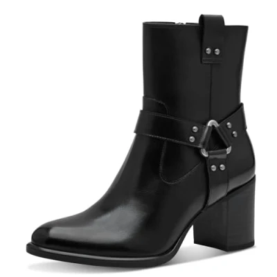 Abbildung von MARCO TOZZI Damen Stiefeletten mit Absatz Blockabsatz Reißverschluss, Schwarz (Black), 37 EU