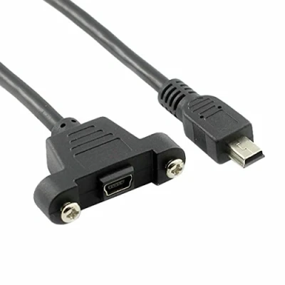 Abbildung von USB 2.0 Mini B Verlängerungskabel, Stecker zur Montage auf Paneele, 2.0, Buchse, Kabel mit Schrauben, 50 cm.