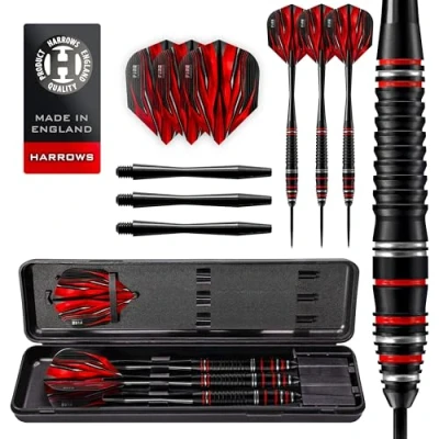 Abbildung von Harrows Fire High Grade Alloy Steel Tip Darts Set 21g, 22g, 23 &amp; 24g Includes Black Speedline Shafts, Flights Travel Case (22, Gramm)