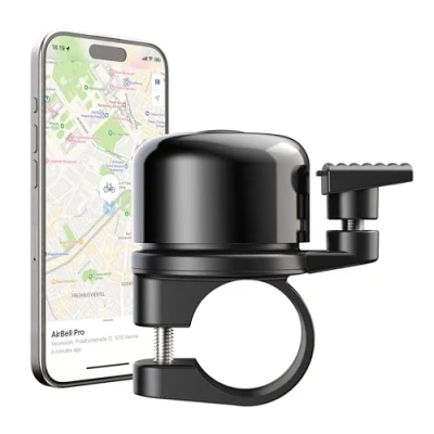 Abbildung von AirBell Pro Fahrradklingel mit integriertem Tracker für Apple Find My Netzwerk, AirTag Alternative (22.2mm Standard Lenker)