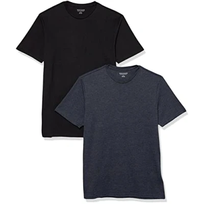 Abbildung von Amazon Essentials Herren Kurzärmliges T Shirt mit Rundhalsausschnitt in normaler Passform, 2er Pack, Marineblau Heidekraut/Schwarz, S