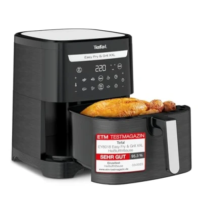 Abbildung von Tefal EY8018 Easy Fry &amp; Grill XXL 2 in 1 Heißluftfritteuse Air Fryer und Flexcook Einsatz für Speisen gleichzeitig gesunde Friteuse ohne Öl energiesparend 8 Programme Personen