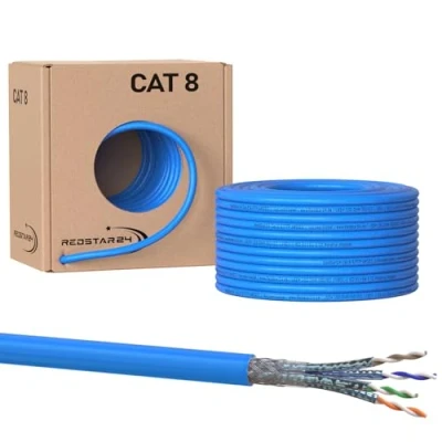 Abbildung von Redstar24 50m CAT 8 Verlegekabel Netzwerkkabel CAT8.1 LAN Halogenfrei Installationskabel CAT8 Kabel Netzwerk Verkabelung Datenkabel bis zu 40 Gbit/s Kupfer Ethernet cable S/FTP LSZH