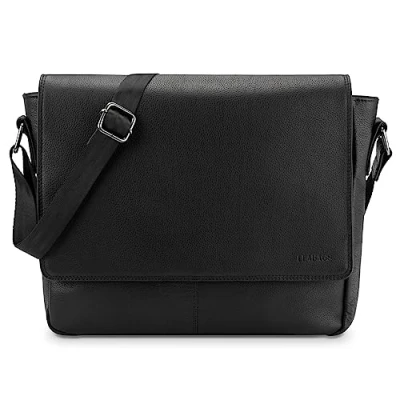 Abbildung von LEABAGS Leder Umhängetasche Herren &amp; Damen I Echtleder Laptoptasche bis 14 Zoll Messenger Bag mit Schultergurt Schultertasche Arbeitstasche Tragetasche Handtasche Nappa Schwarz