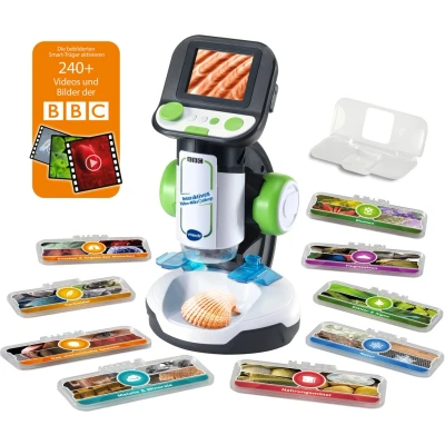 Abbildung von VTech Interaktives Video Mikroskop Bildschirm, smarte Objektträger, Audio Fakten, Bild und Videomaterial Fotofunktion Eigene Proben untersuchen speichern Für Kinder ab 7 Jahren