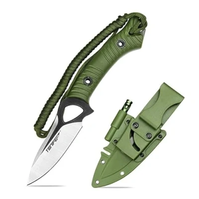 Abbildung von TONIFE Explorer Feststehendes Messer mit Scheide 8Cr14MoV Klinge Multifunktionales Überlebensmesser, Glasfaserverstärkter Nylongriff für Outdoor EDC (Grün+Schwarz Titan und Satin)