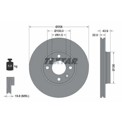 Abbildung von TEXTAR PRO 92241503 Bremsscheibe 258 22 04/06 100 außenbelüftet beschichtet ohne Radbefestigungsbolzen, Radnabe RENAULT: Kangoo II Express