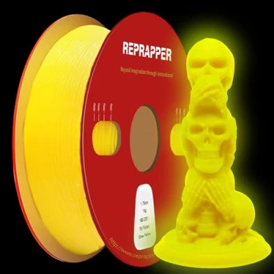 Abbildung von RepRapper Leuchtet PLA Filament 1,75 mm Glow in the Dark Leuchtendes 3D Druck Filament, Maßgenauigkeit +/ 0,03 mm, 1 kg (2,2 Pfund) Pappspule, für Drucker, Gelb