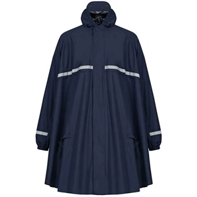Abbildung von HOCK Regenponcho Mit Reissverschluss und Ärmeln Fahrradponcho wasserdicht &amp; atmungsaktiv Kapuze Reflektoren Herren Damen Regenschutz Hochwertige Regenbekleidung (blau, L )