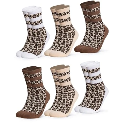 Abbildung von Occulto Damen Leoparden Muster Tennis Socken 6er Pack (Modell: Nala) Braun Mix 35 38