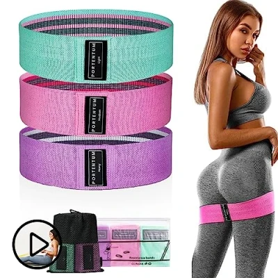 Abbildung von PORTENTUM Resistance Bands, Fitnessbänder Set Yogagurt in 3 Zugkraftstärken Trainingsband Yogaband ALS Widerstand und Unterstützung fürs Beintraining, Video mit enthaltenen Übungen, Rosa, Grün, Lila