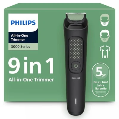 Abbildung von Philips Multigroom 3000er Serie All in One 9 teiliger Trimmer: Rasierer und Haarschneider für Gesicht, Kopf Körper, selbstschärfende hautfreundliche Klingen, zwölf Längeneinstellungen, MG3946/15