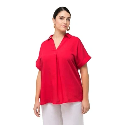 Abbildung von Ulla Popken Button Accent BACK Short Sleeve Bluse, Damen, Größe: 58/60, Neon red