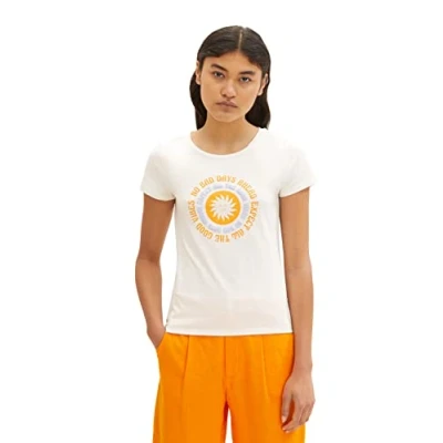 Abbildung von TOM TAILOR Denim Damen 1036549 T Shirt mit Print, 10348 Gardenia White, S