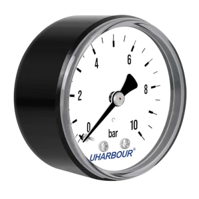 Abbildung von UHARBOUR Manometer Wasser 0 10 Bar, 1/4 Zoll, Druckluft Halterung auf der Rückseite, BSP Messinganschluss