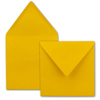 Abbildung von 50x Quadratische Briefumschläge in Honiggelb (Gelb) 15,5 x cm ohne Fenster, mit Nassklebung 110 g/m² Für Einladungskarten zu Hochzeit, Geburtstag und mehr Serie FarbenFroh