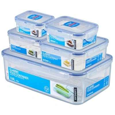 Abbildung von LocknLock PP Classic Vorratsdosen Set, 5 teilig, 180 ml, 350 600 870 3,6 l, 100 % luft und wasserdicht, Cleveres Verschluss System, Frischhaltedosen Kühlschrank &amp; Gefrierfach