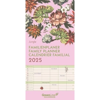 Abbildung von GreenLine Jungle 2025 Familienplaner, 22x45cm, Familienkalender mit effizienter Monatsaufteilung in 5 Spalten, für Familienorganisation, Schulferien und Stundenpläne, Spiralbindung
