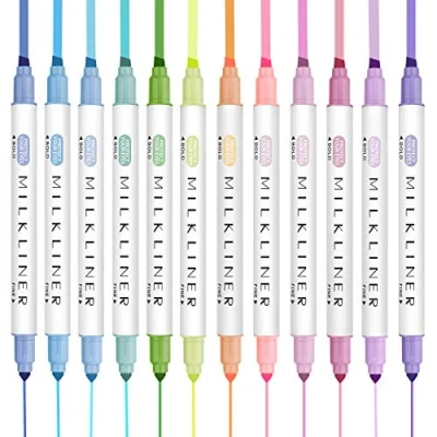 Abbildung von EooUooIP Textmarker, mit dünnen und breiten Schrägkeilspitzen Textmarker Pastell, für das Klassenzimmer Büro, 12 Farben