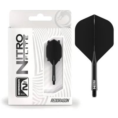 Abbildung von RED DRAGON Darts Nitro Flite Integriert Flüge &amp; Schäfte System No.2 Form und Design Schwarz Farbe, Dazwischenliegend Länge